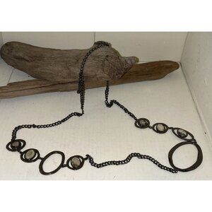 Chicos Long‎ Black Chain Necklace With Large Oval & Round Pendants